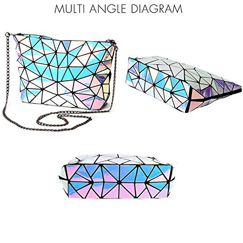 Goclothod Handbag Fashion Holographic Laser Shoulder Bag Geometric Envelope Clutch Chain Crossbody Purse for Women (Iridescent)