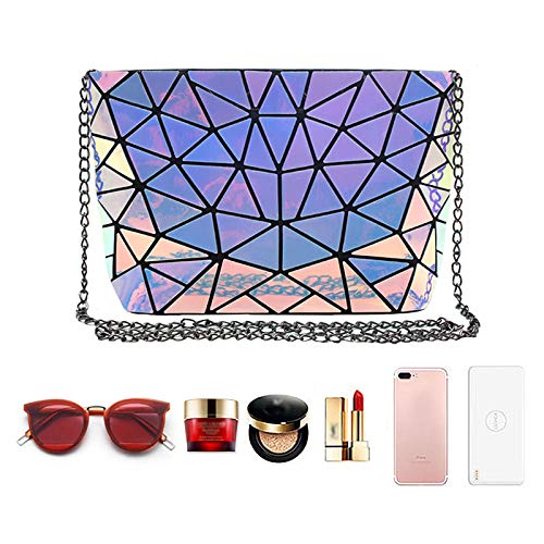 Goclothod Handbag Fashion Holographic Laser Shoulder Bag Geometric Envelope Clutch Chain Crossbody Purse for Women (Iridescent)