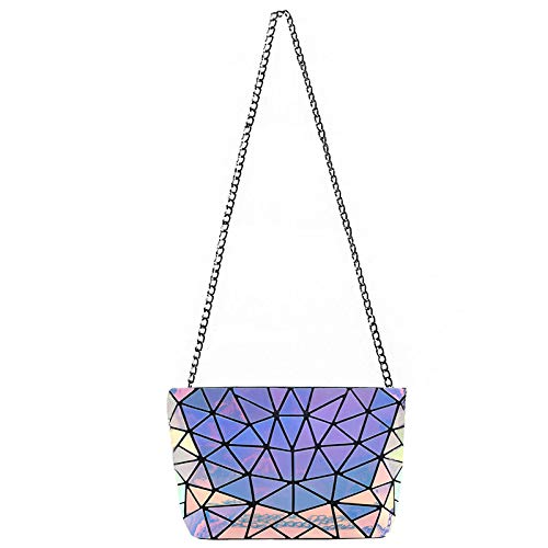 Goclothod Handbag Fashion Holographic Laser Shoulder Bag Geometric Envelope Clutch Chain Crossbody Purse for Women (Iridescent)