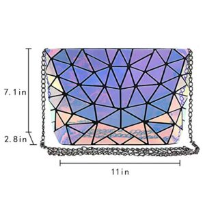 Goclothod Handbag Fashion Holographic Laser Shoulder Bag Geometric Envelope Clutch Chain Crossbody Purse for Women (Iridescent)