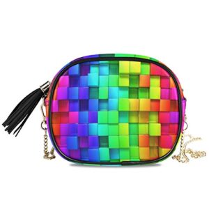 alaza women’s rainbow of colorful boxes cross body bag chain shoulder handbag purse with tassel
