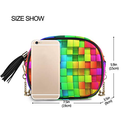 ALAZA Women's Rainbow of Colorful Boxes Cross Body Bag Chain Shoulder Handbag Purse with Tassel