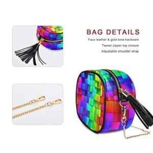 ALAZA Women's Rainbow of Colorful Boxes Cross Body Bag Chain Shoulder Handbag Purse with Tassel