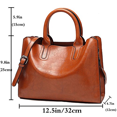 FiveloveTwo Womens Ladies Vintage Solid Color Handbags and Purses PU Leather Top-handle Satchel Hobo Crossbody Totes Shoulder Bags Brown