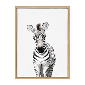 kate and laurel sylvie baby zebra animal print portrait framed canvas wall art by amy peterson, 18×24 natural