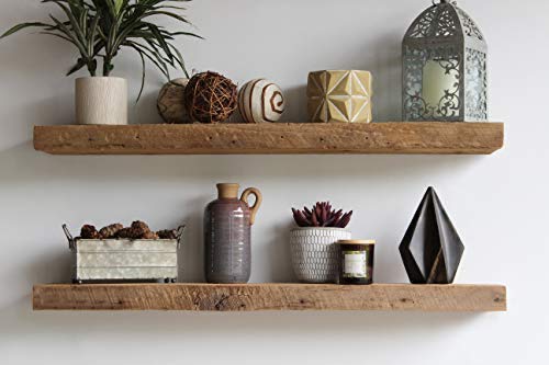 Urban Legacy Accent Floating Shelves | Reclaimed Wide Plank Barn Wood with Floating Brackets | Set of 2 (Natural, 36" x 7" x 2")