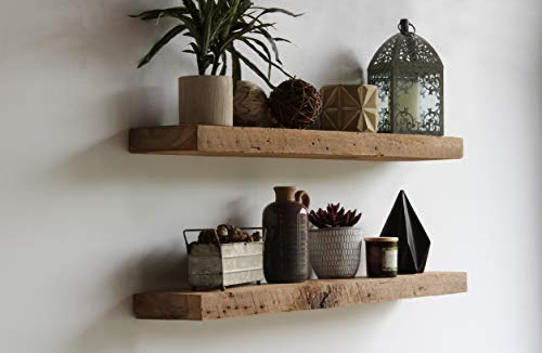 Urban Legacy Accent Floating Shelves | Reclaimed Wide Plank Barn Wood with Floating Brackets | Set of 2 (Natural, 36" x 7" x 2")