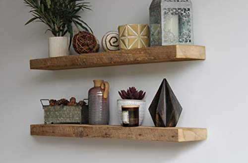 Urban Legacy Accent Floating Shelves | Reclaimed Wide Plank Barn Wood with Floating Brackets | Set of 2 (Natural, 36" x 7" x 2")