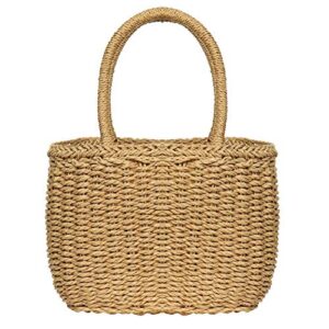 straw bags for women, hand-woven straw small hobo bag round handle ring tote retro summer beach rattan bag (brown)