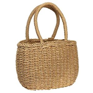 Straw Bags for Women, Hand-woven Straw Small Hobo Bag Round Handle Ring Tote Retro Summer Beach Rattan bag (Brown)