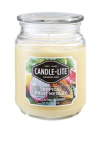 candle-lite scented candles, tropical fruit medley fragrance, one 18 oz. single-wick aromatherapy candle, yellow color