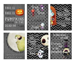 nightmare before christmas themed character wall art decor (set of six) halloween song prints