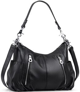 heshe genuine leather purses for women shoulder hobo bag crossbody satchel handbags designer ladies totes purse(black)