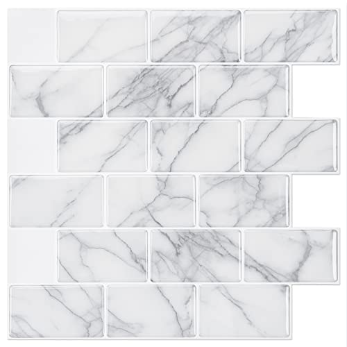 Art3d 10-Sheet Peel and Stick Backsplash Tile for Kitchen (12"x12", Grey Marble)