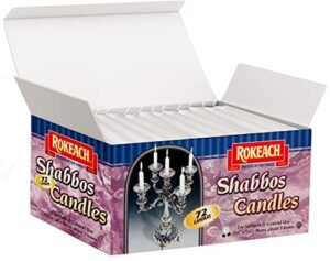 rokeach traditional 3 hour shabbat candles, 72 count, white shabbos candles for candlesticks, may also be used as chanukah candles