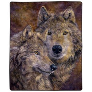 lavish home wolf blanket – 80×92-inch printed pair of wolves blanket – plush thick 8lb faux mink queen throw blanket for couch, sofa, or bed