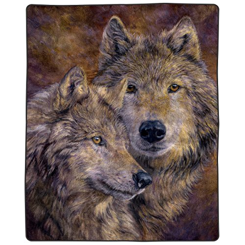 Lavish Home Wolf Blanket – 80x92-inch Printed Pair of Wolves Blanket - Plush Thick 8lb Faux Mink Queen Throw Blanket for Couch, Sofa, or Bed