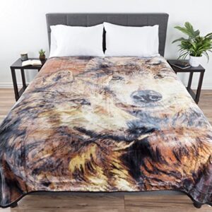 Lavish Home Wolf Blanket – 80x92-inch Printed Pair of Wolves Blanket - Plush Thick 8lb Faux Mink Queen Throw Blanket for Couch, Sofa, or Bed