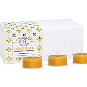 The Beeswax Co Tea light Beeswax Candles - Natural Honey Scented - For Home - Long-Lasting & Eco-Friendly - Cotton Wick - Slow Burning - Hand Poured Pure Organic Bees Wax - Set of 24 Tealights (Clear)