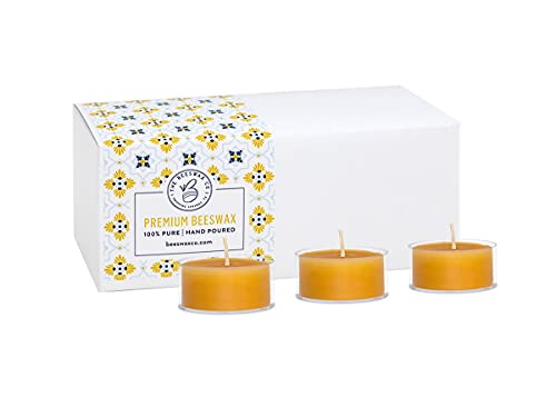 The Beeswax Co Tea light Beeswax Candles - Natural Honey Scented - For Home - Long-Lasting & Eco-Friendly - Cotton Wick - Slow Burning - Hand Poured Pure Organic Bees Wax - Set of 24 Tealights (Clear)