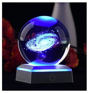 aircee 3d model of galaxy crystal ball, with led lamp stand, planets glass ball, 6 colors light, great gifts, educational toys, home office decor, solar system sphere with gift box