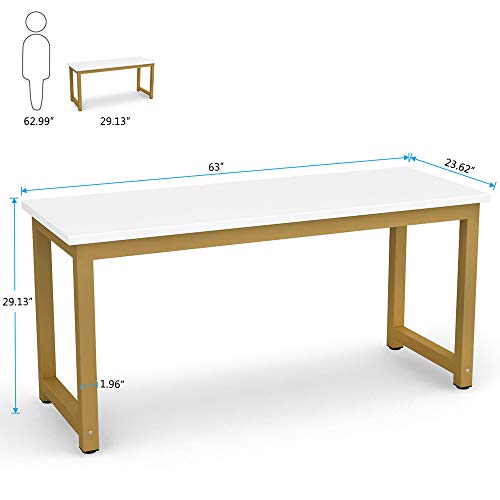 Tribesigns Computer Desk, Large Office Desk, Study Writing Table for Home Office, Easy Assemble, White Gold, 65 X 23.6 inch
