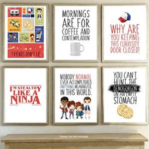 Silly Goose Gifts Stranger Kids Themed Room Home Wall Print Art Decor (Set of Six) TV Show Strange Things Pictures Sign Decoration Quotes