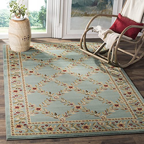 SAFAVIEH Lyndhurst Collection 8' x 11' Blue / Blue LNH557 Traditional Floral Trellis Non-Shedding Living Room Bedroom Dining Home Office Area Rug