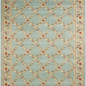 SAFAVIEH Lyndhurst Collection 8' x 11' Blue / Blue LNH557 Traditional Floral Trellis Non-Shedding Living Room Bedroom Dining Home Office Area Rug
