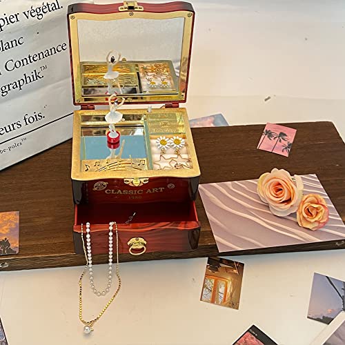 Musical Jewellery Box with Classic Rotating Ballerina Dancer Music Box Necklace Ring Storage Organizer with Mirror for Women Girls Brithday Gifts