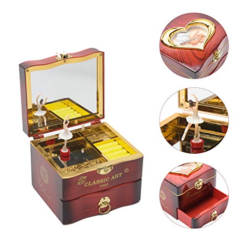 Musical Jewellery Box with Classic Rotating Ballerina Dancer Music Box Necklace Ring Storage Organizer with Mirror for Women Girls Brithday Gifts