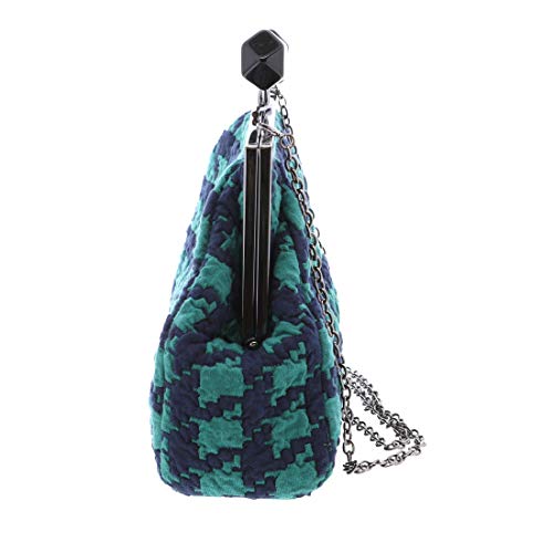 Oversized Houndstooth Clutch Evening Bag - Green