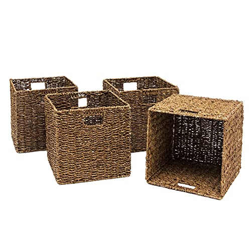 Trademark Innovations Foldable Storage Basket, 12"L x 12"W x 12"H, Brown, 4 Pack