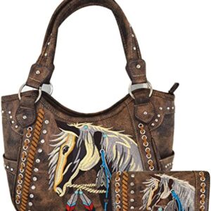 Tooled Leather Laser Cut Western Style Horse Cowgirl Purse Country Totes Women Handbag Everyday Shoulder Bags Wallet Set (#2 Brown Set)