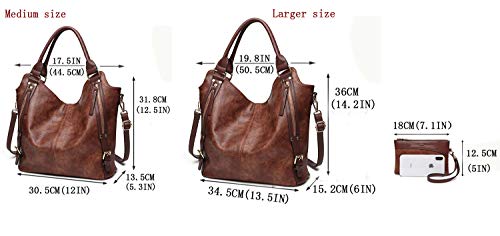 Women Tote Bag Handbags PU Leather Fashion Hobo Shoulder Bags with Adjustable Shoulder Strap, L, Brown