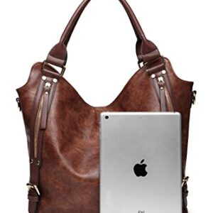 Women Tote Bag Handbags PU Leather Fashion Hobo Shoulder Bags with Adjustable Shoulder Strap, L, Brown