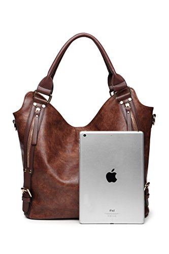 Women Tote Bag Handbags PU Leather Fashion Hobo Shoulder Bags with Adjustable Shoulder Strap, L, Brown