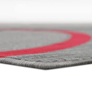 Allstar 5x7 Modern Accent Rug in Grey with Red Abstract Overlapping Curve Design (5' 2" x 7' 0")