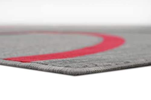 Allstar 5x7 Modern Accent Rug in Grey with Red Abstract Overlapping Curve Design (5' 2" x 7' 0")