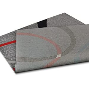 Allstar 5x7 Modern Accent Rug in Grey with Red Abstract Overlapping Curve Design (5' 2" x 7' 0")