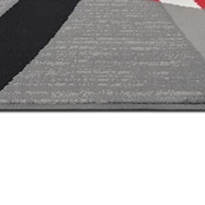 Allstar 5x7 Modern Accent Rug in Grey with Red Abstract Overlapping Curve Design (5' 2" x 7' 0")