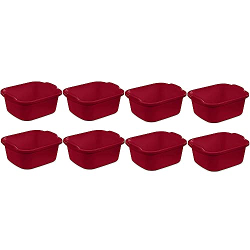 Sterilite Convenient Extra Large Multi-Functional Home 12-Quart Standard Sink Dish Washing Storage Pan, Red (8 Pack)