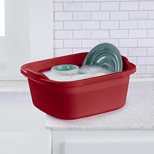 Sterilite Convenient Extra Large Multi-Functional Home 12-Quart Standard Sink Dish Washing Storage Pan, Red (8 Pack)