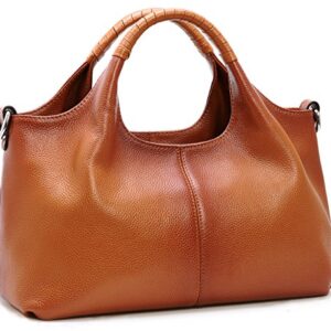 Iswee Genuine Leather Purses and Handbags for Women Shoulder Bag Top Handle Satchel Ladies Hobo Crossbody Bags (Sorrel)