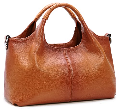 Iswee Genuine Leather Purses and Handbags for Women Shoulder Bag Top Handle Satchel Ladies Hobo Crossbody Bags (Sorrel)