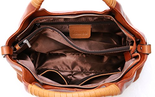 Iswee Genuine Leather Purses and Handbags for Women Shoulder Bag Top Handle Satchel Ladies Hobo Crossbody Bags (Sorrel)