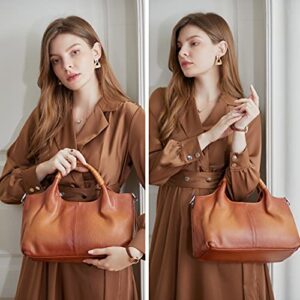 Iswee Genuine Leather Purses and Handbags for Women Shoulder Bag Top Handle Satchel Ladies Hobo Crossbody Bags (Sorrel)