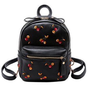 monique girls women mini cherry print backpack small casual daypack convertible shoulder bag cross-body bag handbag black
