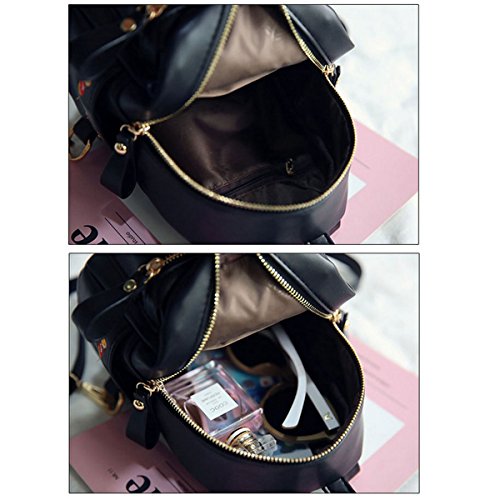 Monique Girls Women Mini Cherry Print Backpack Small Casual Daypack Convertible Shoulder Bag Cross-body Bag Handbag Black