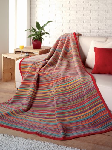 IBENA Colorful Sunset Stripe Cotton Blend Throw Blanket